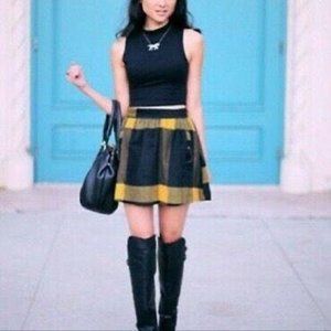 FREE PEOPLE Yellow + Black Plaid Mini Skirt sz 4